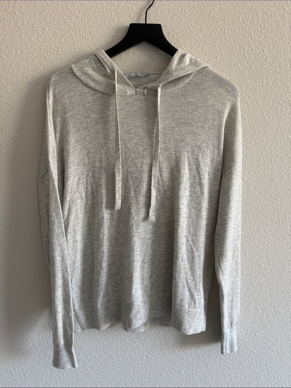 Light Gray Cashmere Blend Drawstring Hoodie Pullover | Size M